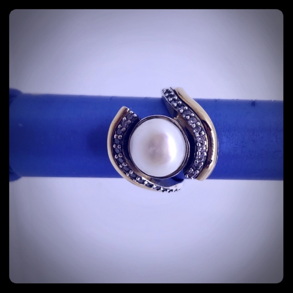 Silver with gold accent pearl ring